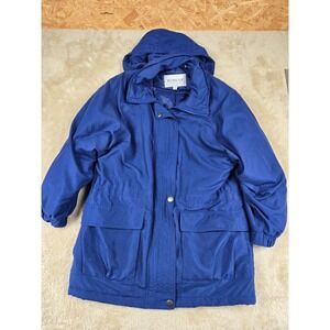 Towne by London Fog Blue Hooded Quilted Lined Utility Jacket Women's Medium